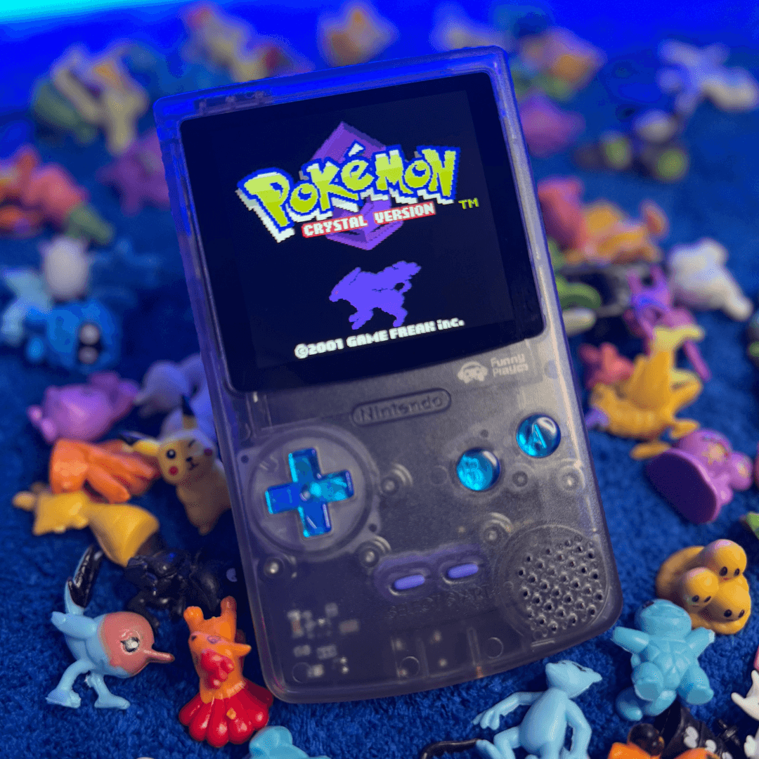 FunnyPlaying Game Boy Color Atomic Purple with IPS screen
